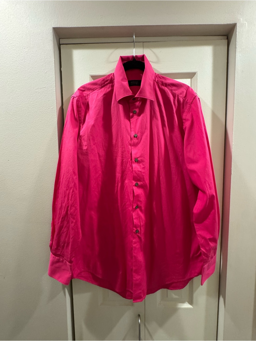 Versace Men's Hot Pink Dress Shirt - Long Sleeve Button-Up